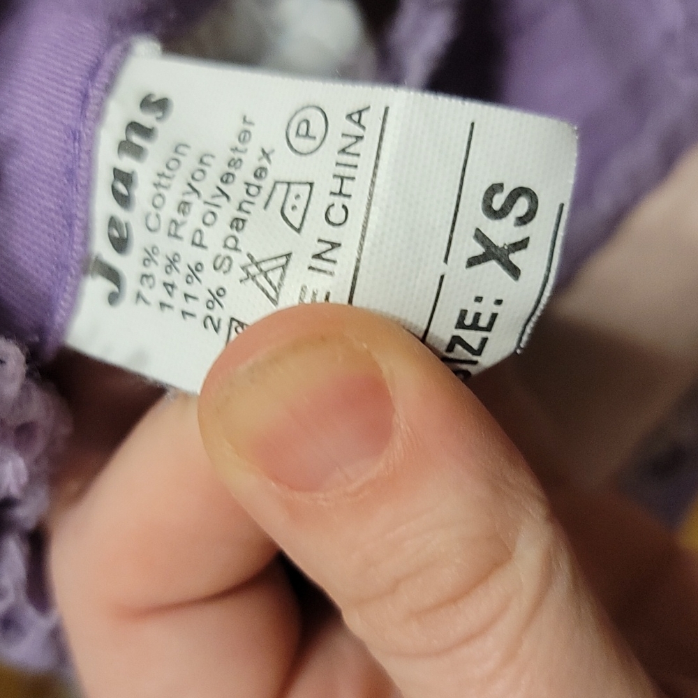 Frayed Pink Purple pacthwork jeans sz xs - Picture 11 of 11